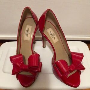 Valentino Red Patent Bow d'Orsay Peep Toe Pumps